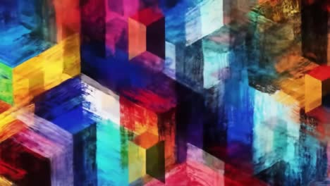 a vibrant showcase of abstract geometry: exploring a cascade of colorful shapes and textures in an artistic composition of cubes and patterns
