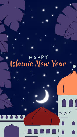 Motion-Graphic-of-Flat-islamic-new-year-background-with-palace-and-leaves