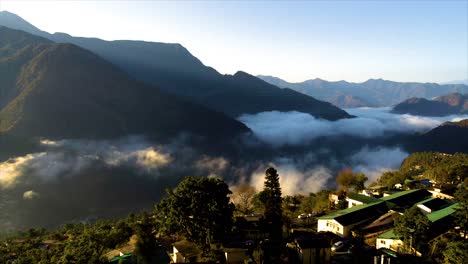 beautiful timelapse of cloud in the sky above a village of uttarakhand hills, garhwal, india