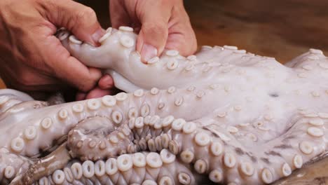 preparing raw octopus