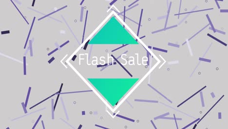animation des flash-verkaufstextes in weißem rahmen, lila linien auf grauem hintergrund