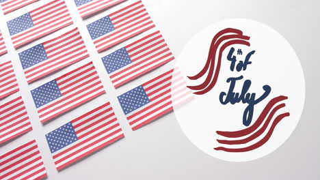 animation of 4th of july text over flags of united states of america on white background