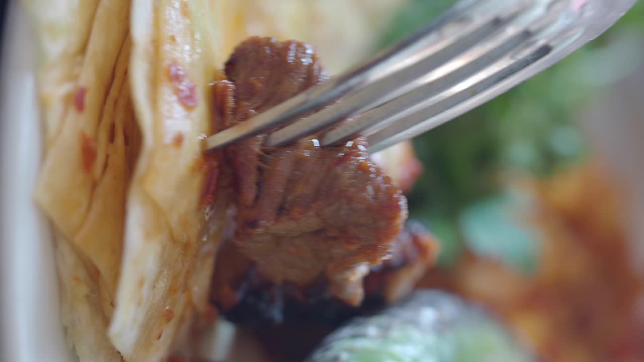 Close-up of Kebab on Fork