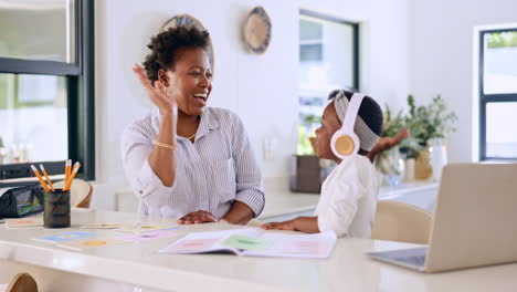 Home,-high-five-and-mother-with-black-girl