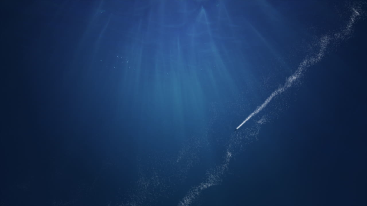 disparando balas al agua con rayos de luz solar que brillan a través de las profundas aguas cristalinas de color azul turquesa