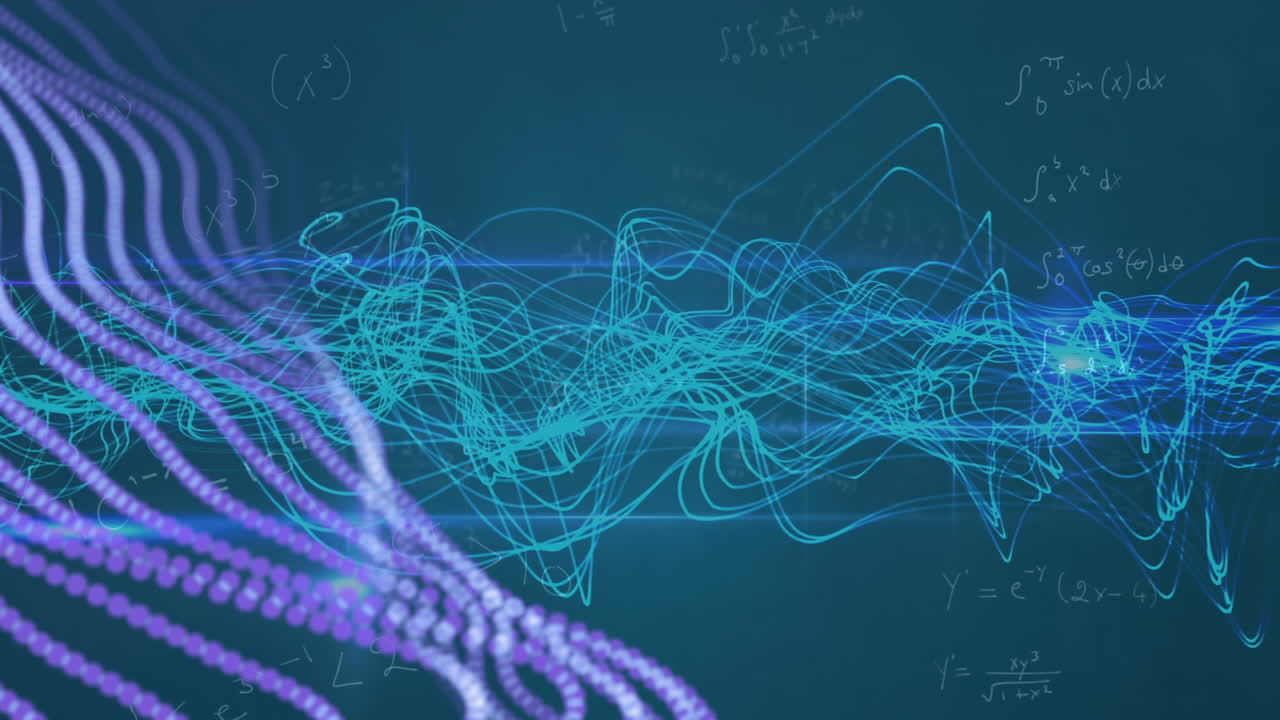 디지털로 생성 된 파란색 스파일 빛 트레일과 파란색 기술 배경