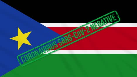 south sudan swaying flag with green stamp of freedom from coronavirus, loop