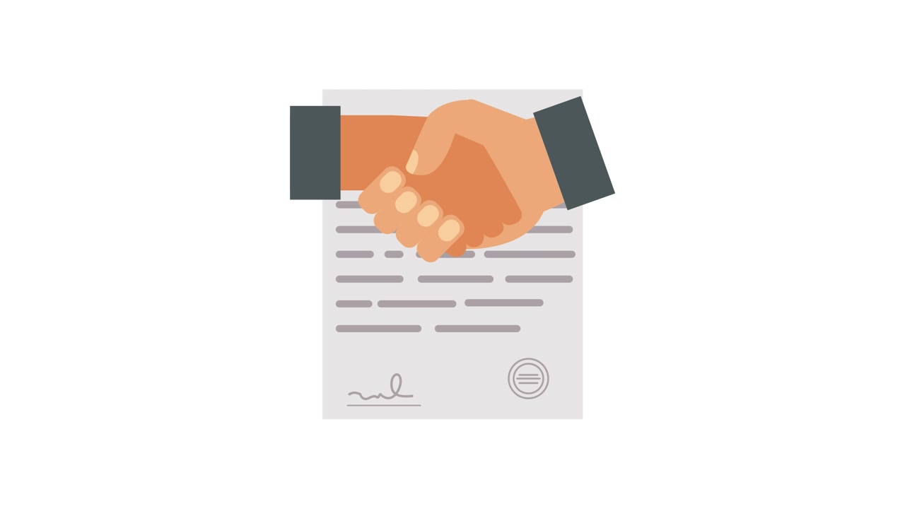Animated Handshake Over a Signed Business Contract