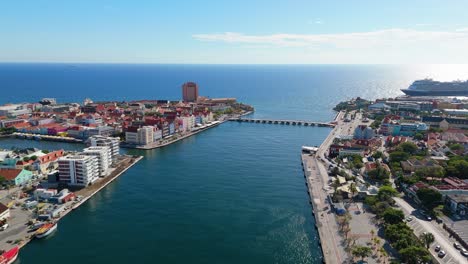 panoramic aerial overview of handelskade punda district willemstad curacao and queen emma pontoon bridge