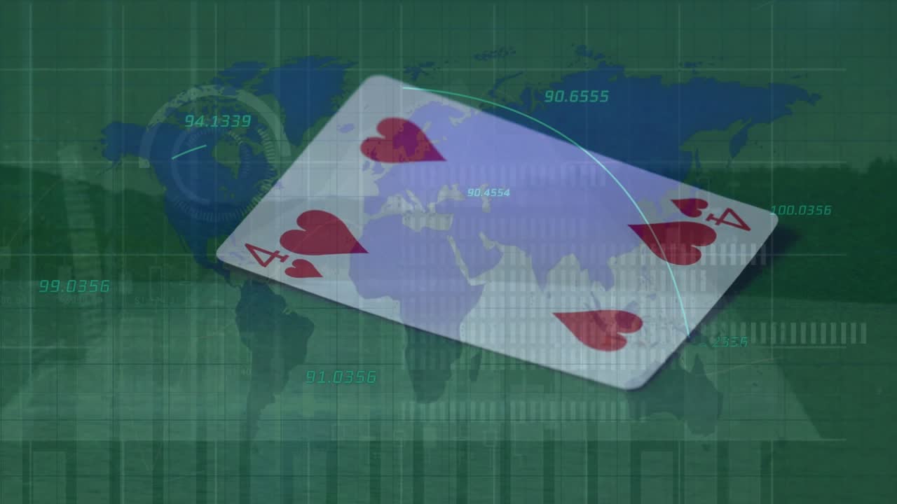 Animation von Datenverarbeitung und Weltkarte über einer Karte