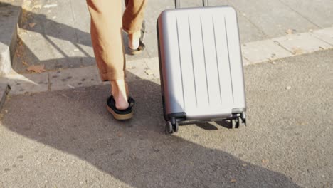 person walking with a suitcase on the street
