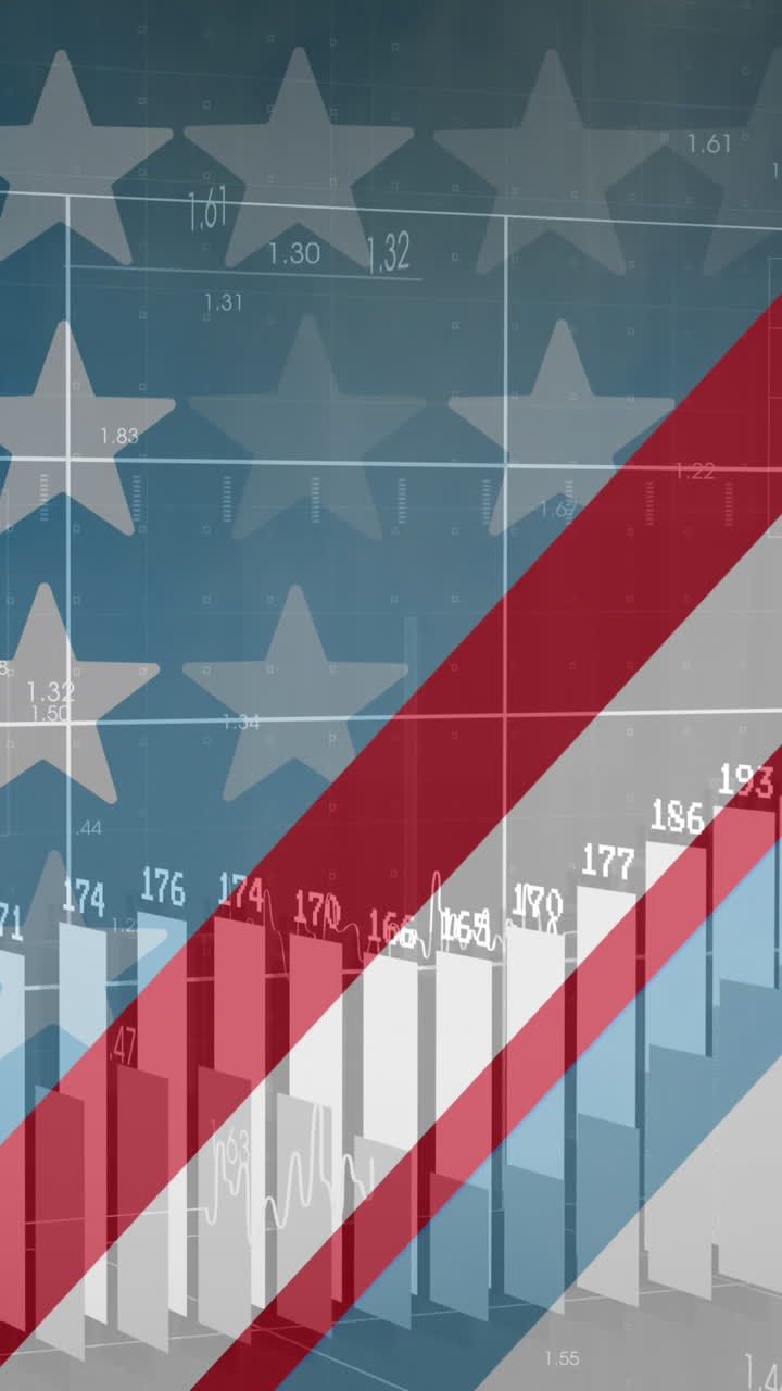 Animación de procesamiento de datos sobre la bandera de Estados Unidos