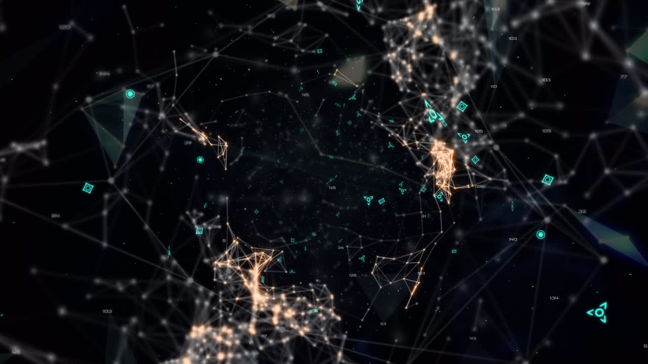 Network of connections and data processing against globe of plexus networks on black background