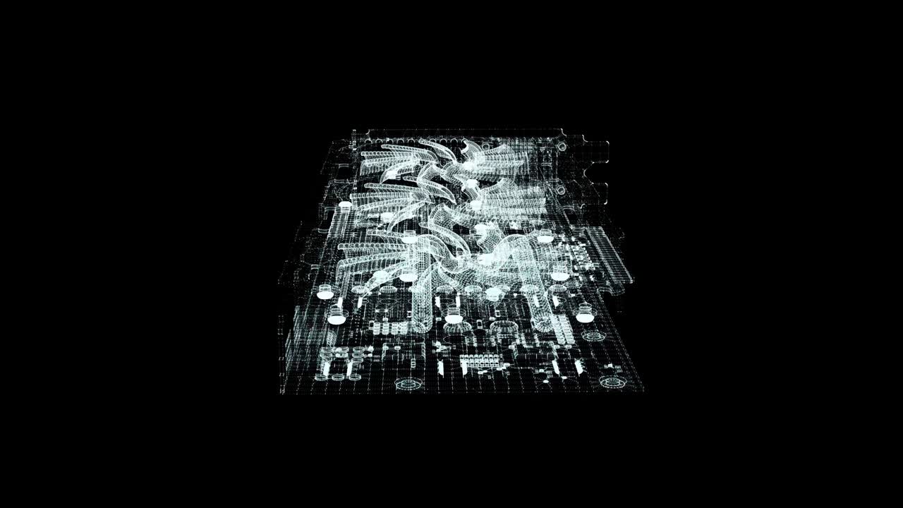 modelo 3d de una tarjeta de video compuesta de partículas