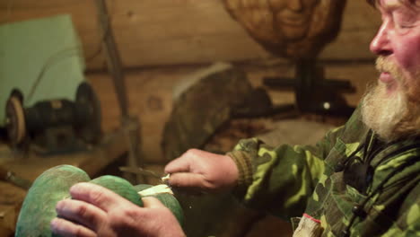 wood carving in a rustic workshop