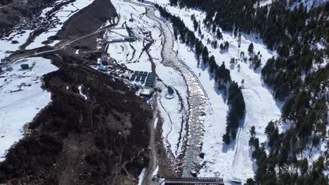 winter mountain valley aerial view