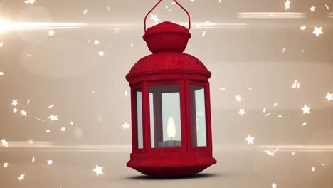 Animation-of-red-lantern-and-over-bright-background-with-glowing-lights