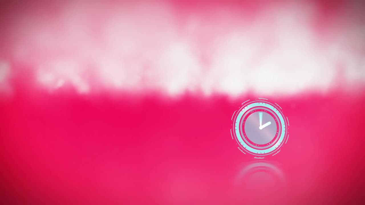 네온 디지털 시계의 디지털 애니메이션은 분홍색 배경에 대한 연기 효과를 나타 ⁇ 니다.