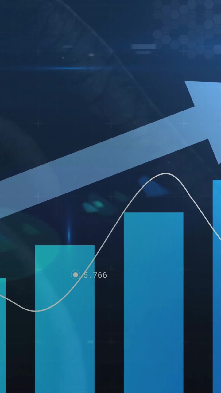 Rising bar chart with upward arrow and data points animation