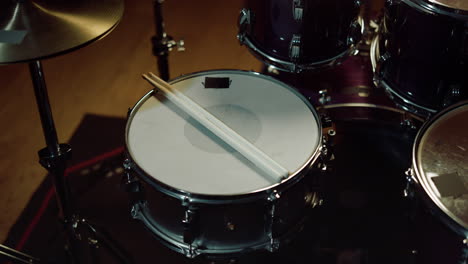 closeup drum set for jazz band. professional drum kit in recording studio.