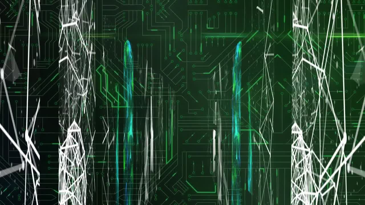 pantallas con red de conexiones contra conexiones de microprocesador en fondo verde