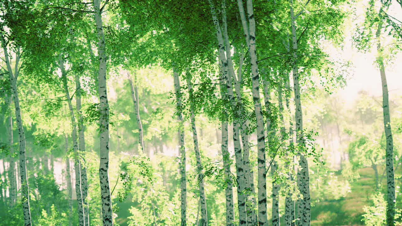 Spring in the birch grove forest