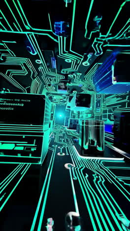 futuristic digital circuit city with neon green pathways