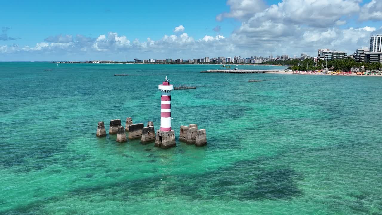 Lighthouse of town of Maceio Alagoas Brazil. Landmark beach at Northeast Brazil. Tropical Travel. Vacations destinations. Tourism landmark.