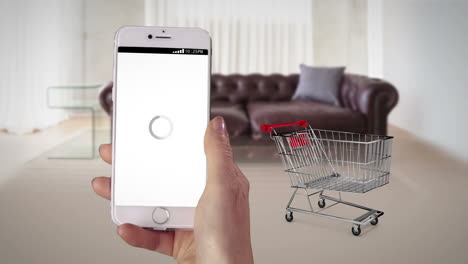 mujer comprando en línea en su teléfono