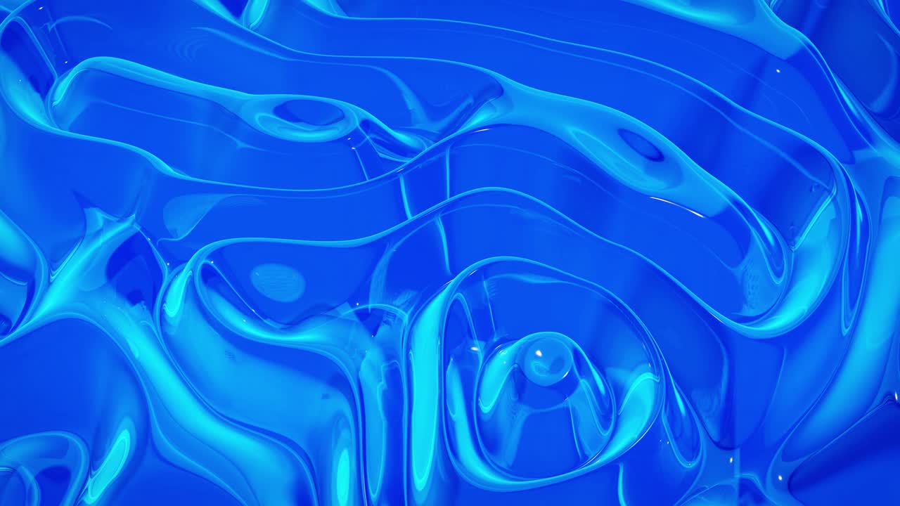 fondo fluido abstracto en bucle. hermosa superficie de vidrio ondulado de líquido azul con patrón, color gradiente y ondas de flujo en él. bg creativo brillante con animación suave y suave.