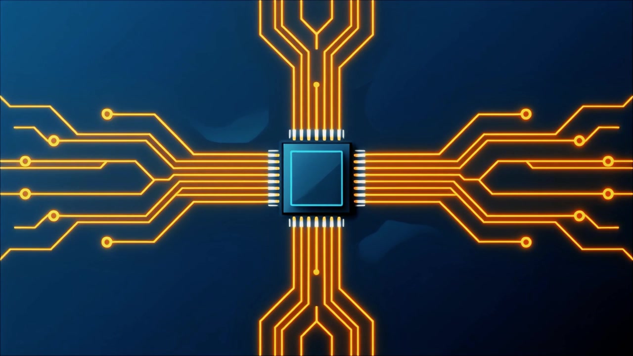 Digital mikrochip-processor med ekspanderende glødende kredsløbslinjer