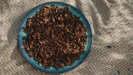 bowl of fresh chaga mushroom, top down view