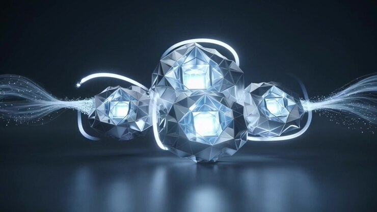 Abstract Geometric Spheres with Glowing Light Trails and Particles