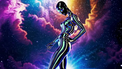 iridescent humanoid figure in cosmic space