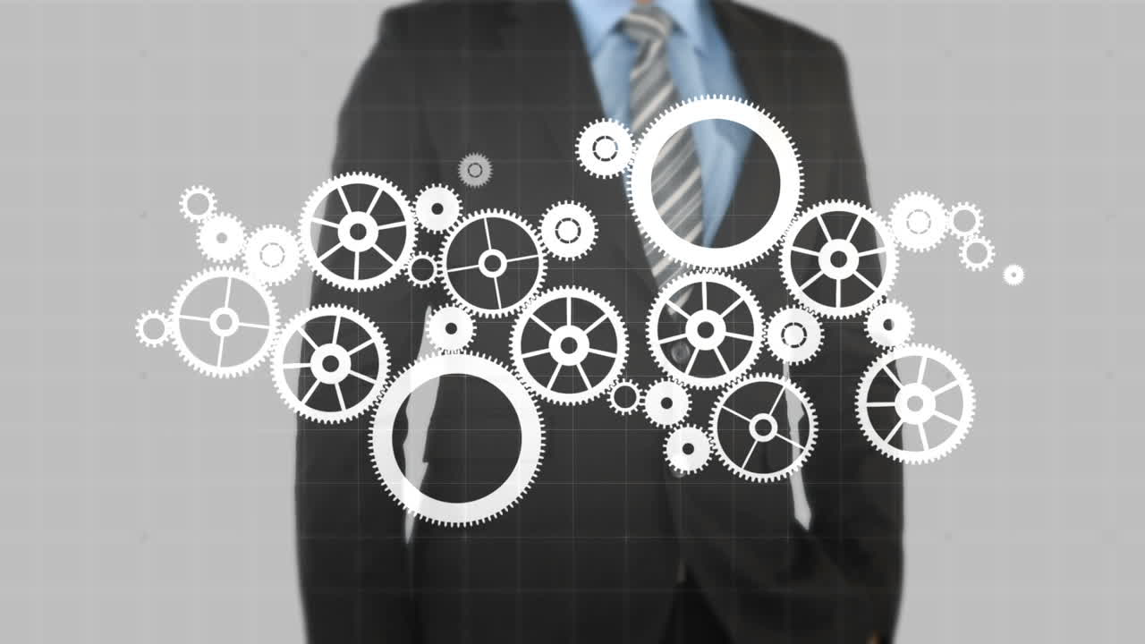 hombre de negocios presionando la pantalla táctil