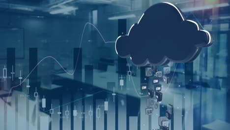 nube digital con gráficos en una oficina