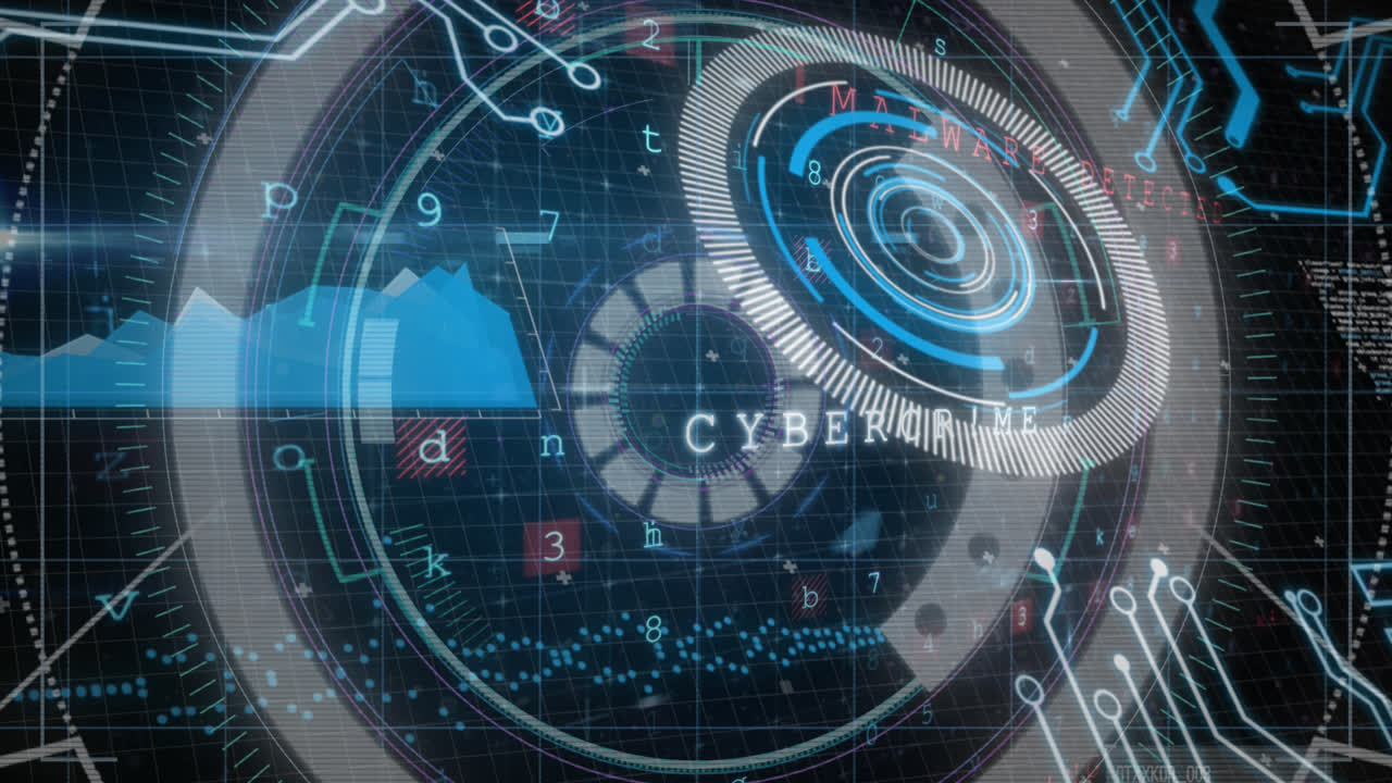 Animation of graph data scanning with hud, circles on digital interface
