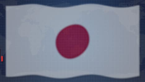 animation of japanese flag transitioning into dynamic candlestick charts, illustrating economic trends with smooth movements and a global map backdrop