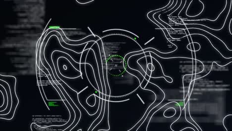animación digital de la topografía y el escaneo de alcance sobre el procesamiento de datos en fondo negro