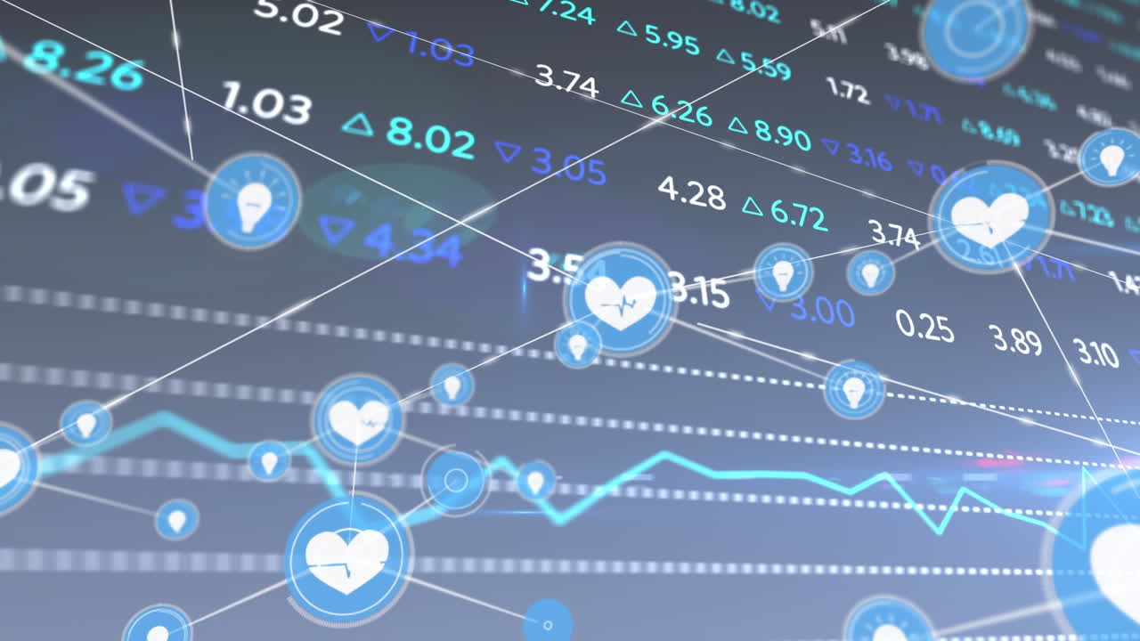 검은색 배경의 금융 데이터 및 그래프에 대한 연결의 애니메이션