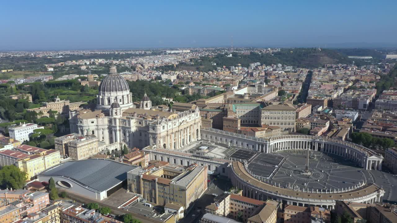 Breathtaking aerial shot reveals the Vatican’s architectural splendor, with St. Peter’s Basilica and its iconic dome and square standing as a masterpiece of history, faith, and culture