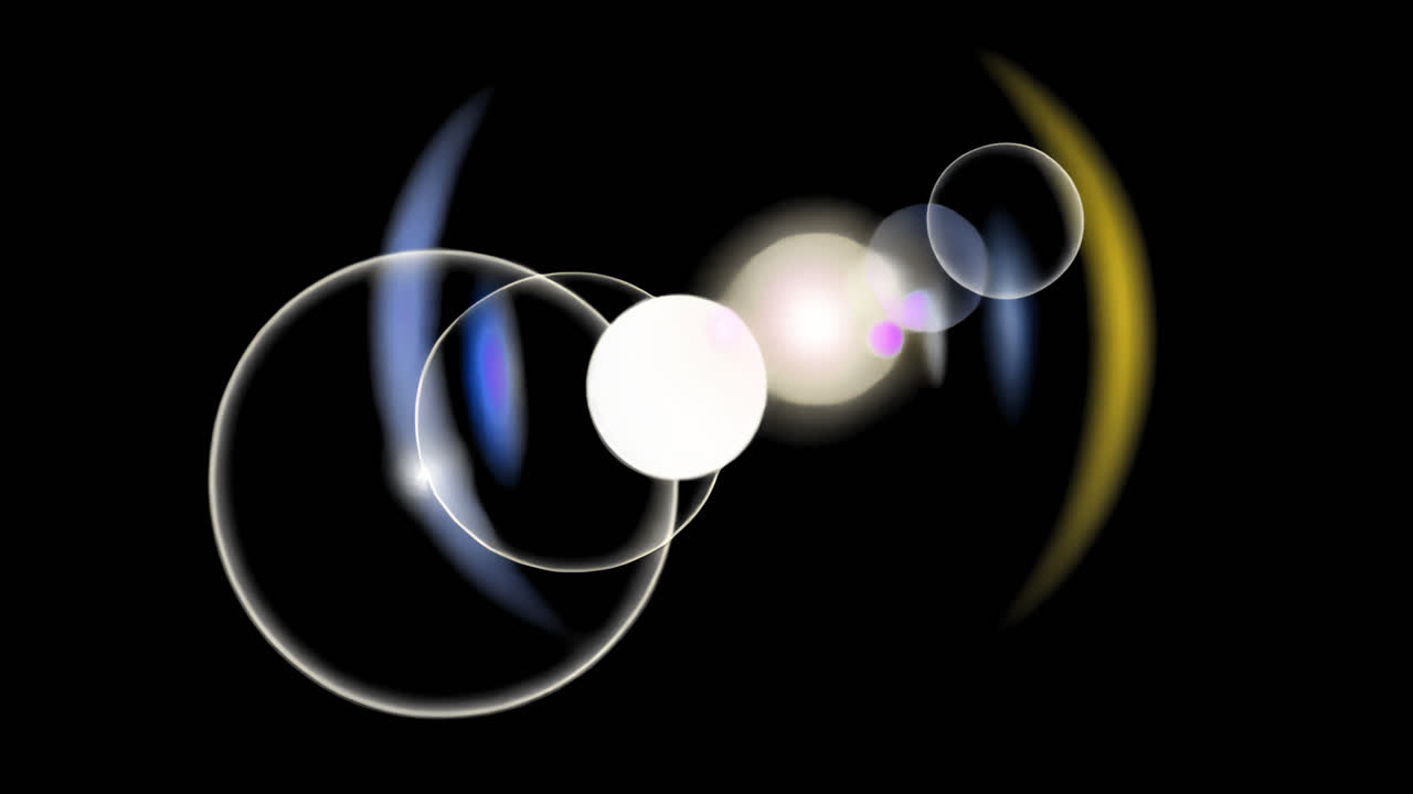 Abstract glowing orbs in darkness animated overlay, transparent 4K video, alpha channel, ProRes 4444