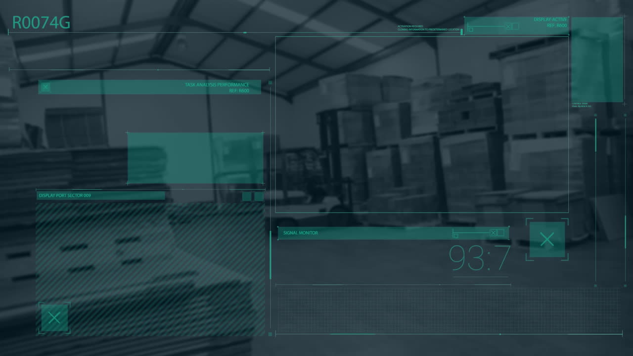 animación de la interfaz con el procesamiento de datos frente a un almacén vacío
