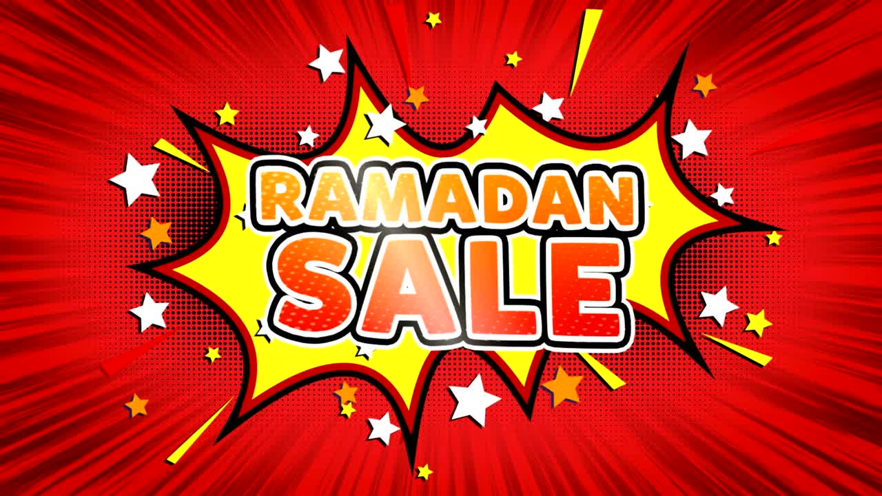 Ramadan Sale Text Pop Art Style Comic Expression.