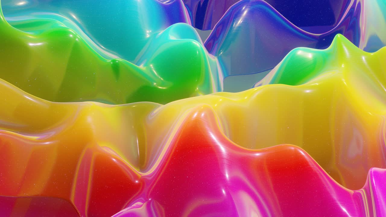 patrón ondulado abstracto en una superficie brillante y brillante, color arco iris de gradiente líquido, ondas en el fluido de pintura en animación suave. brillo en líquido viscoso 3d. retroceso creativo