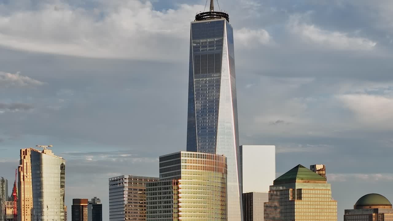 Stunning aerial view of New York City's soaring skyline at sunset