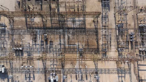 electrical substation - top down aerial view above power plant creating clean electricity for americans