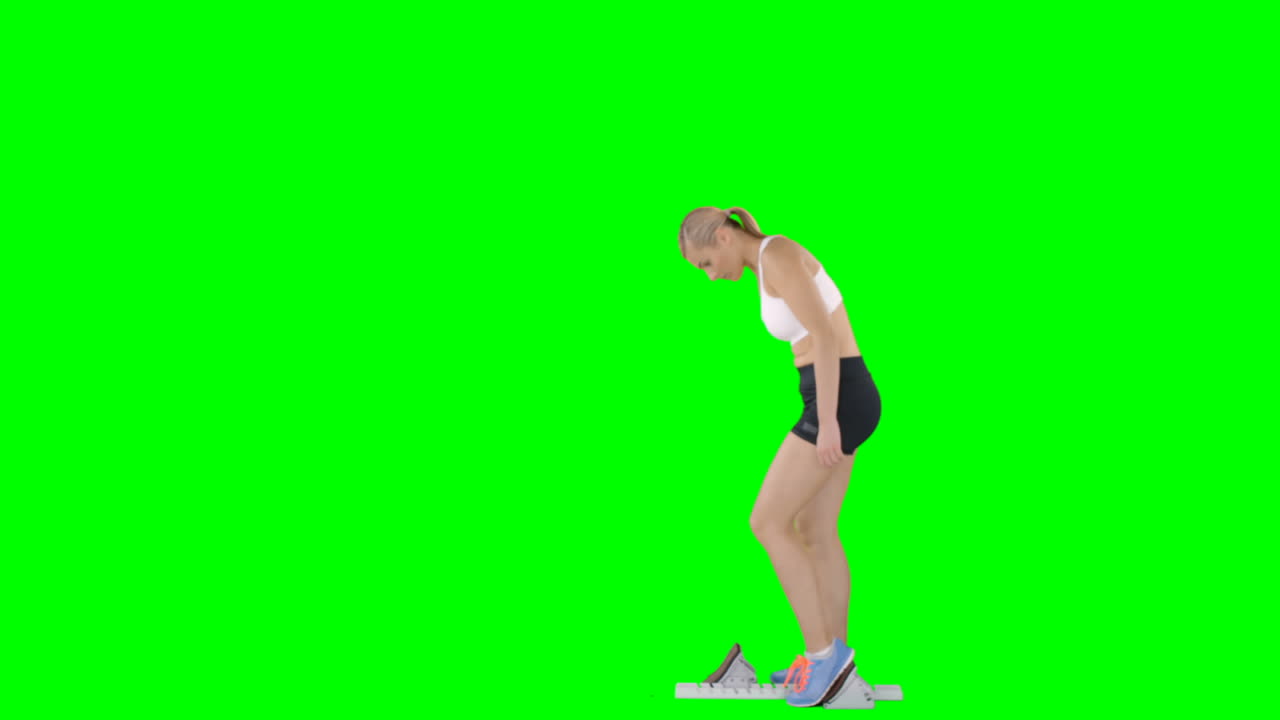 여자 운동선수 운동과 출발 블록