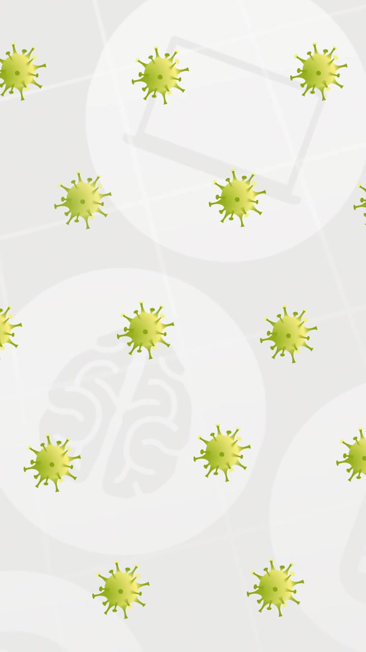 Animazione di cellule del virus Covid-19 su icone digitali su sfondo grigio