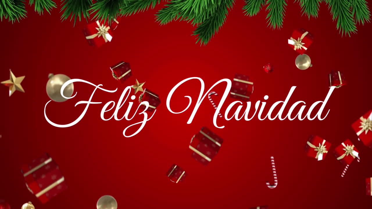 animación de feliz navidad texto sobre decoraciones de navidad